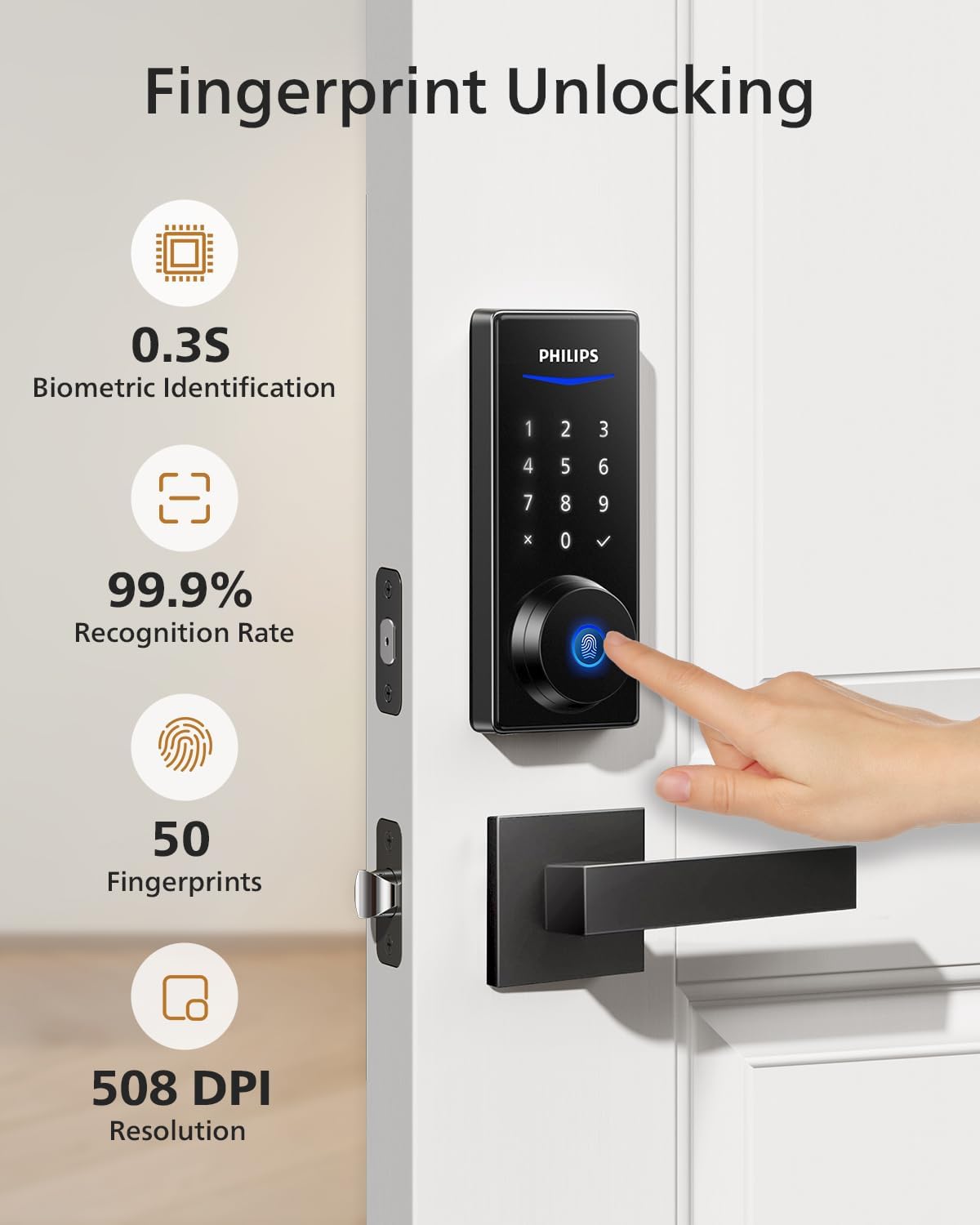 Philips Fingerprint Smart Lock with 2 Lever, Wireless Dual Camera Video Doorbell+ Keyless Entry Door Lock Deadbolt,2K HD Camera,No Monthly Fee