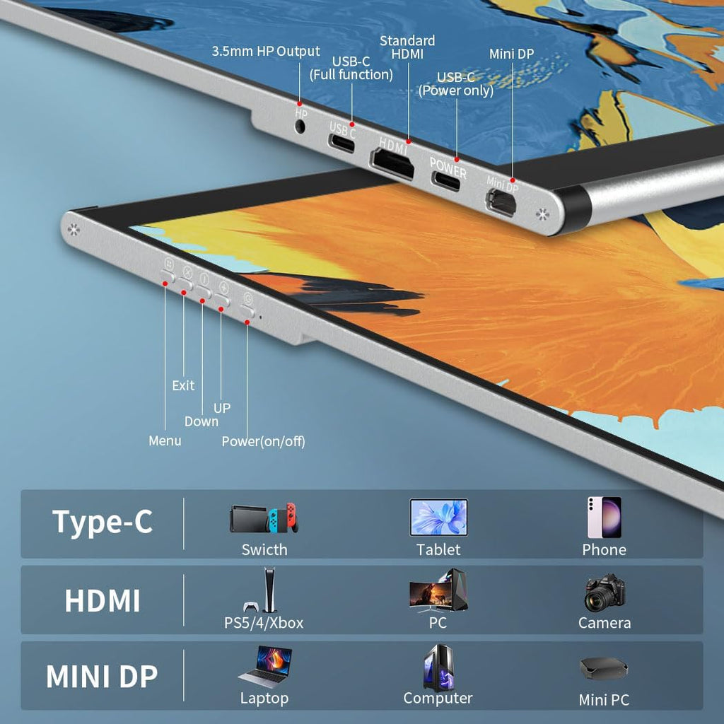 Portable Monitor Touchscreen, 15.6 Inch 1080P External Monitor with MPP Stylus Included, IPS, FHD, 100% sRGB, 400 Nits, Built-in Stand, USB-C/HDMI/Mini DP for Laptop, PC, Mac, Surface, Console