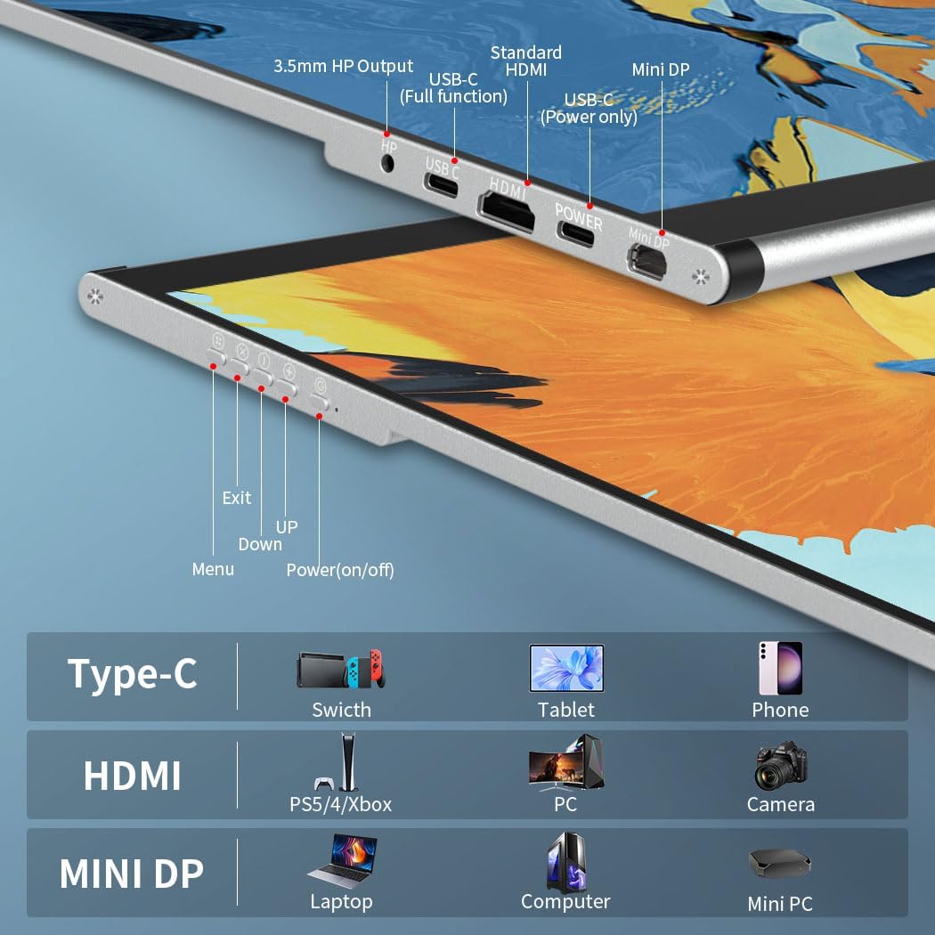 Portable Monitor Touchscreen, 15.6 Inch 1080P External Monitor with MPP Stylus Included, IPS, FHD, 100% sRGB, 400 Nits, Built-in Stand, USB-C/HDMI/Mini DP for Laptop, PC, Mac, Surface, Console