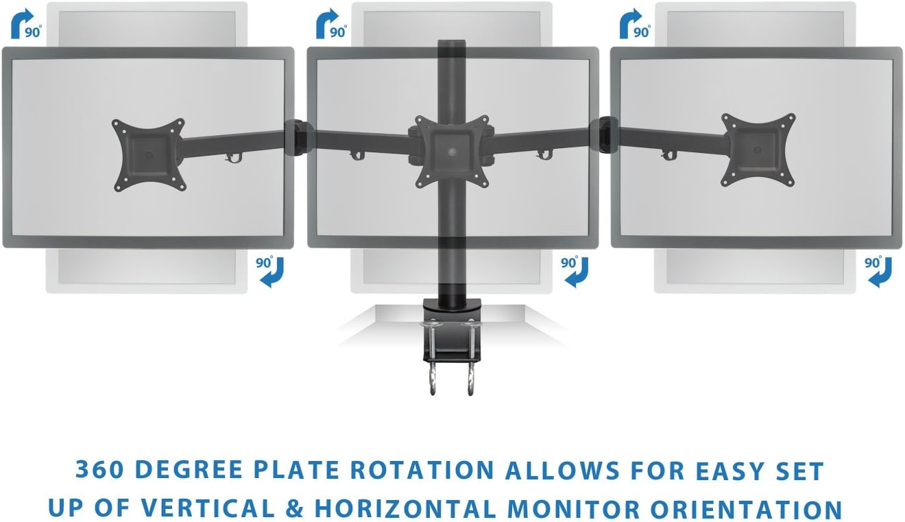 Mount-It! Triple Monitor Mount | 3 Monitor Desk Stand | Fits Three Computer Screens 19 20 21 22 23 24 Inches | C-Clamp Base | Heavy Duty Full Motion Tri Arms | VESA 75 100 Compatible