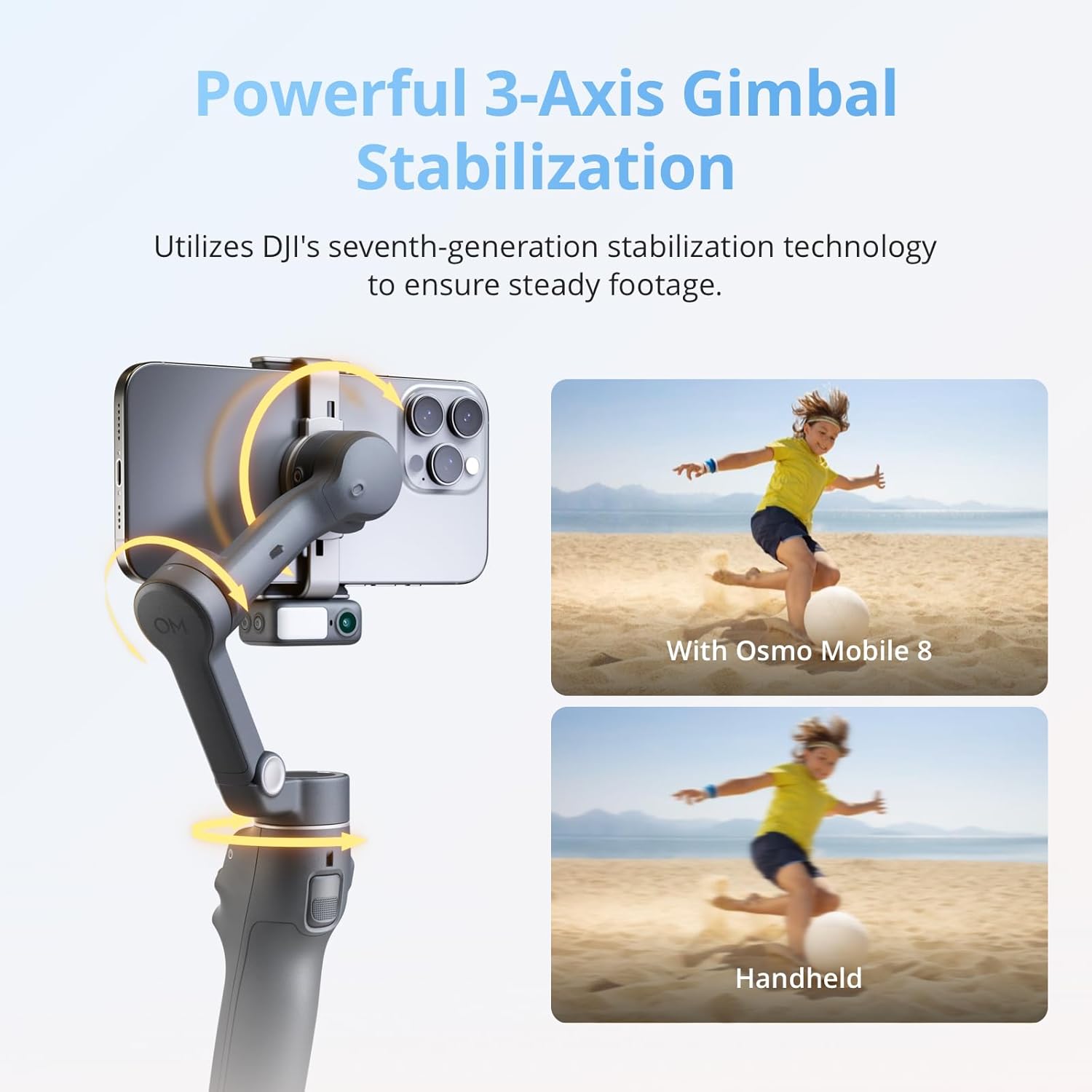 DJI Osmo Mobile 8 Standard Combo, Gimbal Stabilizer for Phone, AI Native Tracking, 360° Pan Rotation, Built-in Extension Rod & Tripod, 10h Battery, Extension Rod, Robust 3-Axis Stabilization