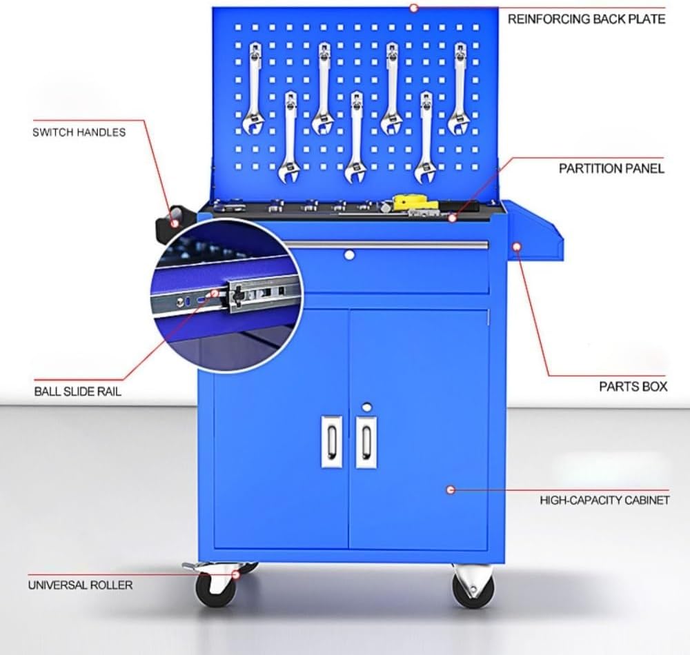 Tool Box Multi Functional Auto Repair Handcart, Mobile Thickened Drawer Type Tool Cabinet, Workshop Toolbox with Backboard Tool Storage(Red)