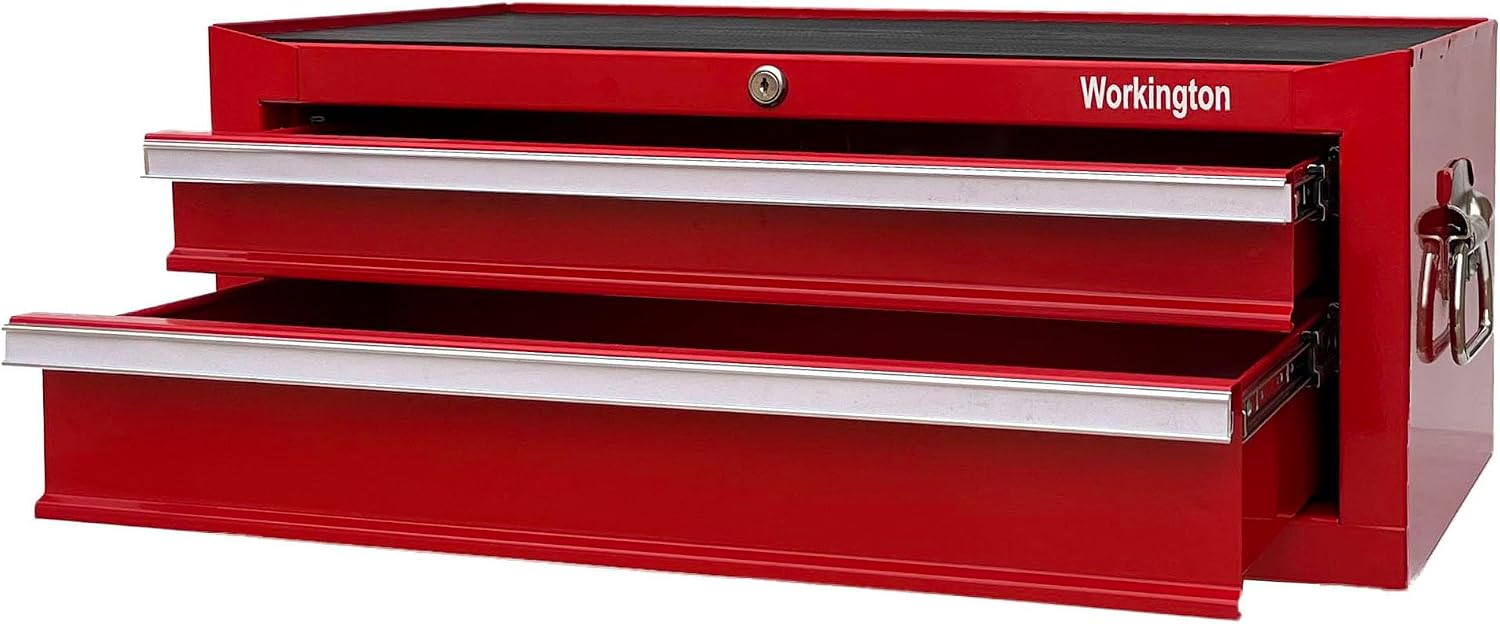 Workington Industrial 2 Drawers Portable Metal Intermediate Box, 26' Middle Tool Chest Cabinet with Ball Bearing Drawer Slides, Steel Tool Storage Box Organizer 4008 Red