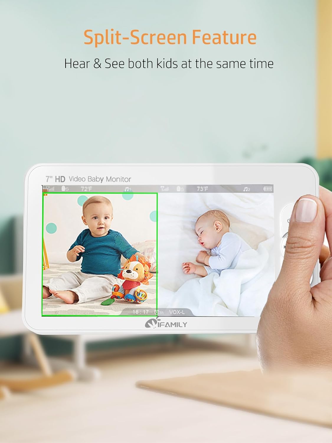 iFamily 7' Large Split Baby Monitor with 2 HD Cameras and Audio, 1080P HD Video Baby Monitor No WiFi,Hack Proof