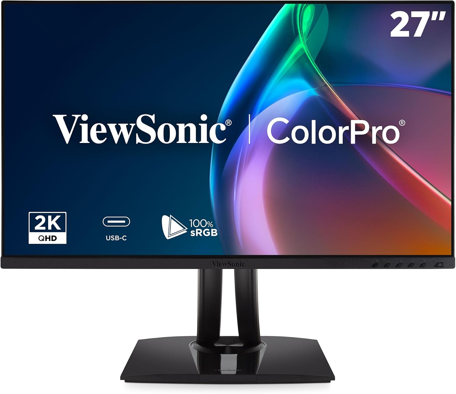 ViewSonic VP2756A-2K 27 Inch 1440p ColorPro Monitor, IPS Display with 100% sRGB and Pantone Validated for Professional Photo Editing, Advanced Ergonomics, 90W USB-C, HDMI, and DisplayPort Inputs