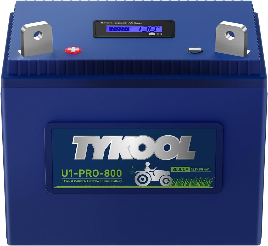 TYKOOL U1-Pro-800, 28Ah Lithium Lawn Mower Battery Group U1, 800A,Fits for John Deere, Cub Cadet, Craftsman Riding Mowers and Tractors,Generator, Digital SOC Display,IP66, Upgrade for 725-1707D, [+ -]