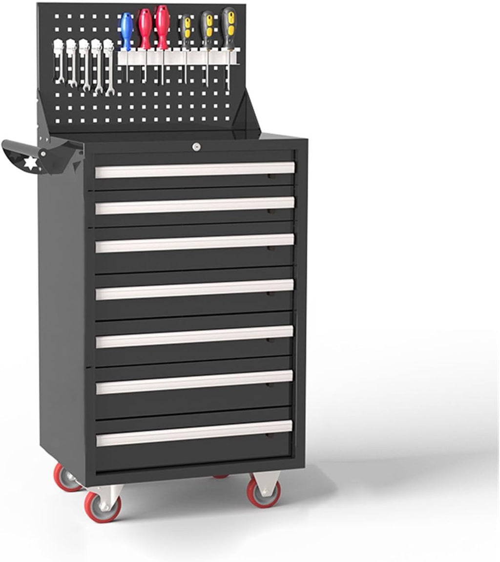 Toolbox 7 Drawer Rolling Tool Chest, Multifunctional Toolbox with Wheels, Tool Organizer Box for Garage, Warehouse, Workshop, Repair Shop Tool Box(Black)