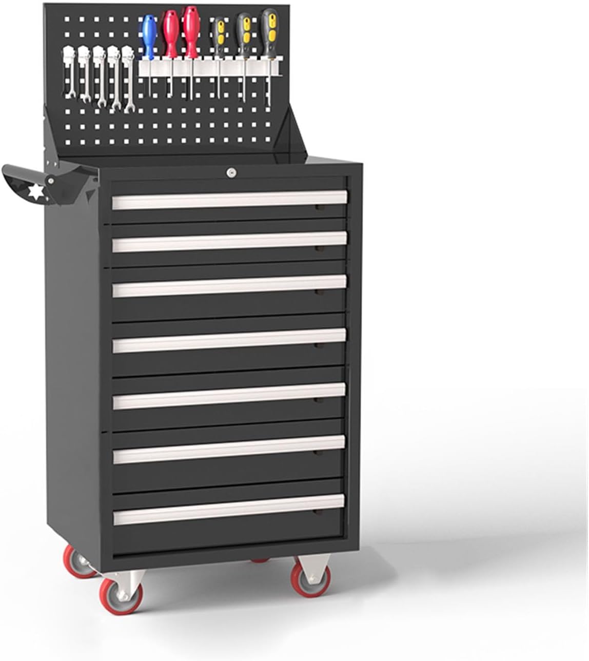 Toolbox 7 Drawer Rolling Tool Chest, Multifunctional Toolbox with Wheels, Tool Organizer Box for Garage, Warehouse, Workshop, Repair Shop Tool Box(Black)