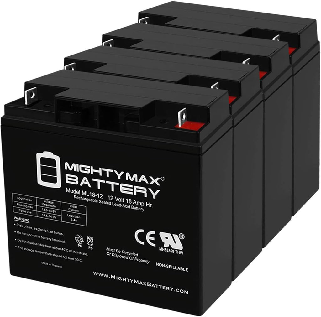 Mighty Max Battery ML18-12 - 12 Volt 18 AH SLA Battery - Pack of 4