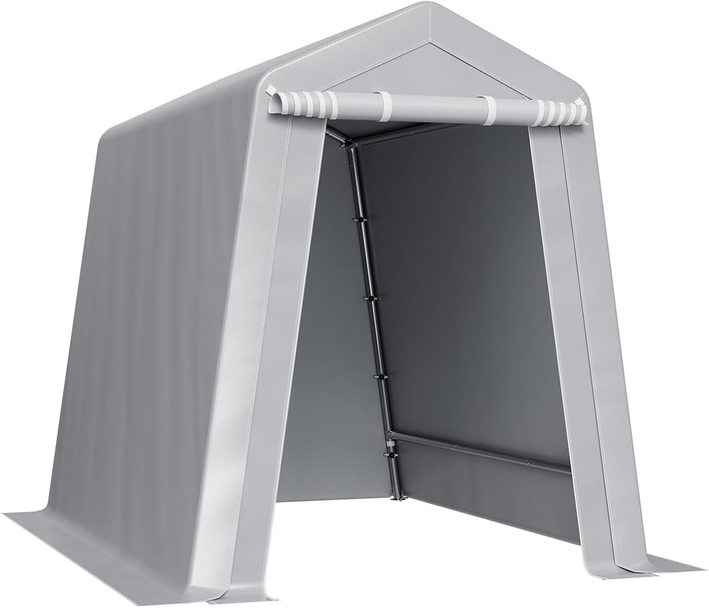 VEVOR 6x8x7 FT Heavy-Duty Portable Outdoor Storage Shed Tent, Waterproof Carport Garage Shelter with Roll-Up Zipper Door & Vents, UV-Resistant Canopy for Motorcycle, Bike, Lawn Mower, Tools, Gray