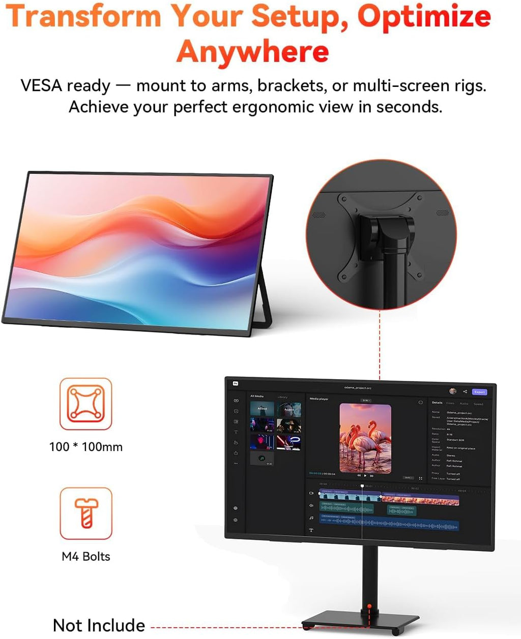 HotYeah 23.8' 100Hz Portable Monitor, 1080P FHD 100% sRGB IPS USB-C HDMI Large External Monitor, Home Gaming 2nd Screen w/180° Adjustable Kickstand for MacBook, Laptop, PC, Phone, Tablet, Switch, PS5