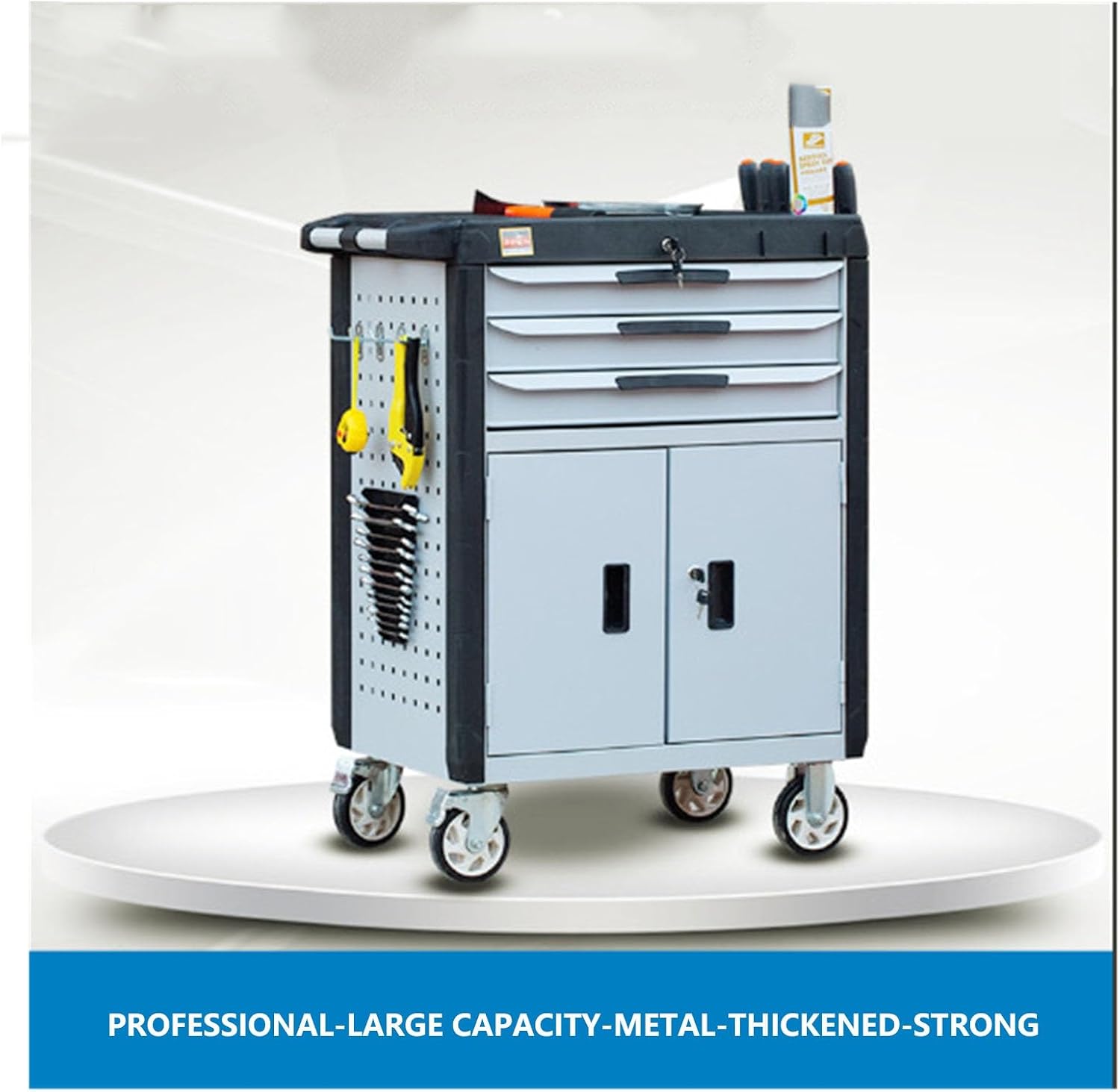 Multifunctional 3-Drawer Rolling Tool Chest with Wheels, Portable Steel Tool Cabinets with Drawers and Locking System for Warehouse, Garage for Garage(Gris)