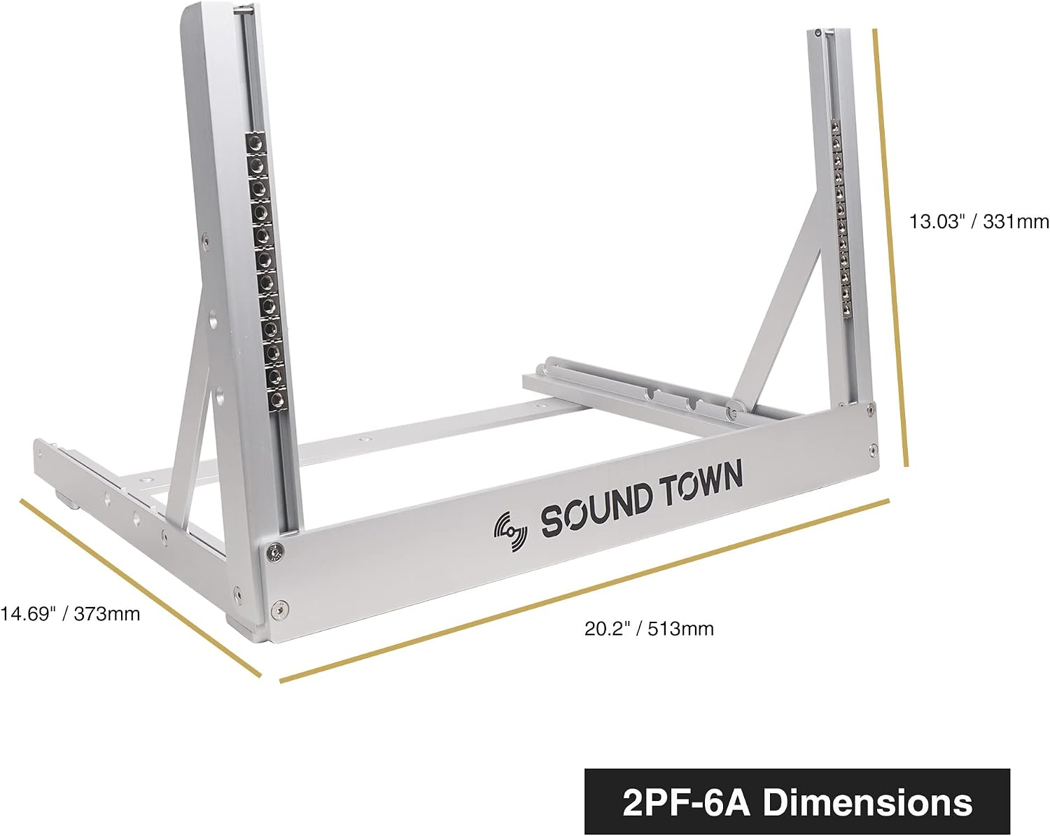 Sound Town 6U Aluminum 2-Post Desktop Open-Frame Rack, Angle Adjustable, for Audio/Video, Network Switches, Routers, Patch Panels (2PF-6A)