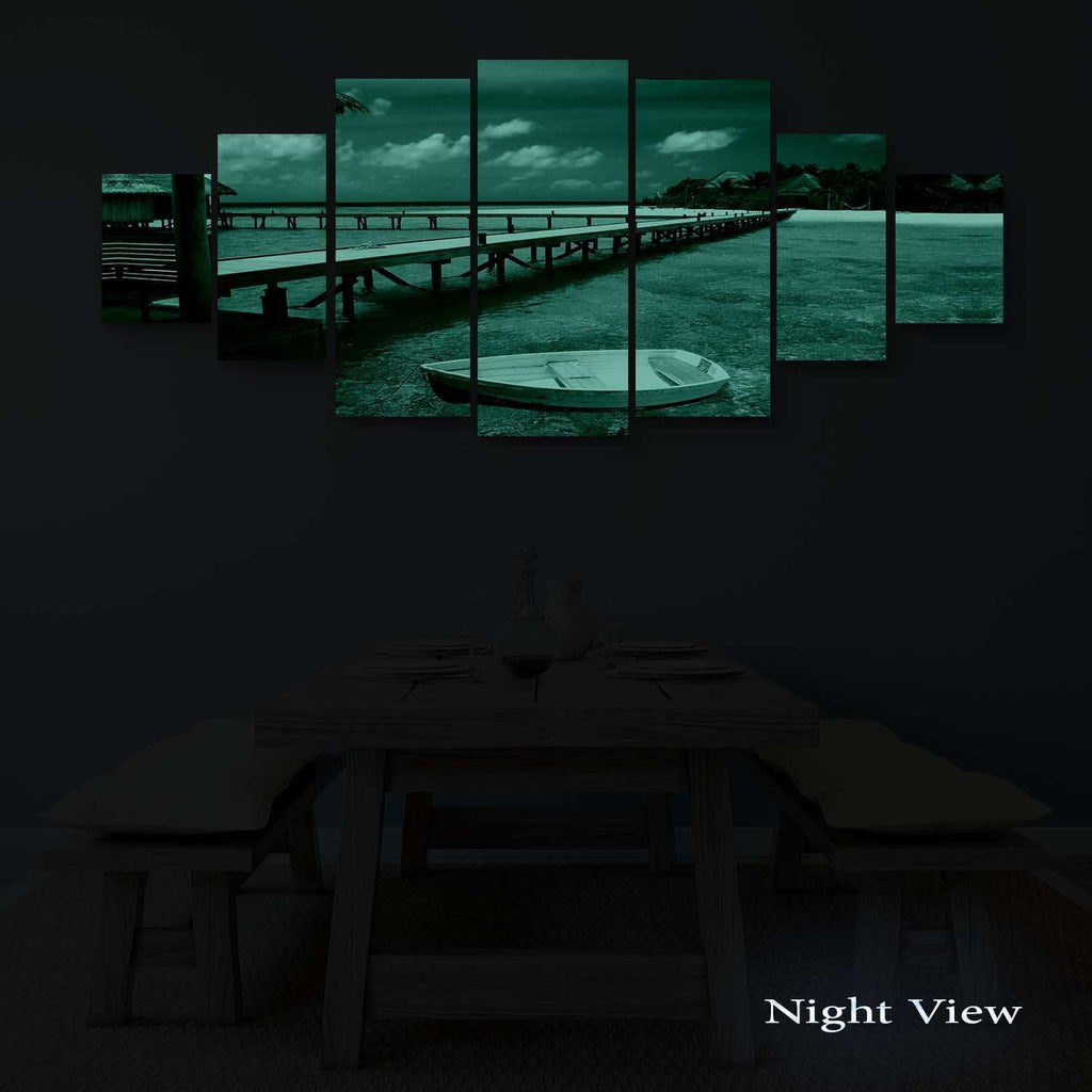 Startonight Large Canvas Wall Art Beach - White Boat at the Shore - Huge Framed Modern Set of 7 Panels 40' x 95'