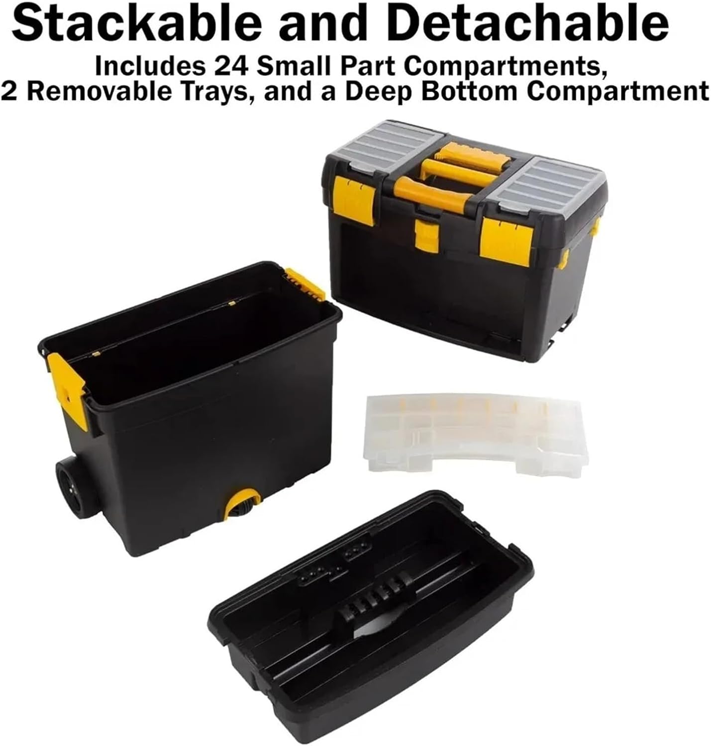 Tool Box Rolling Toolbox with Wheels, Mobile Utility Cart with Foldable Comfort Handle, Stackable Tool Chest with Drawers Tool Storage
