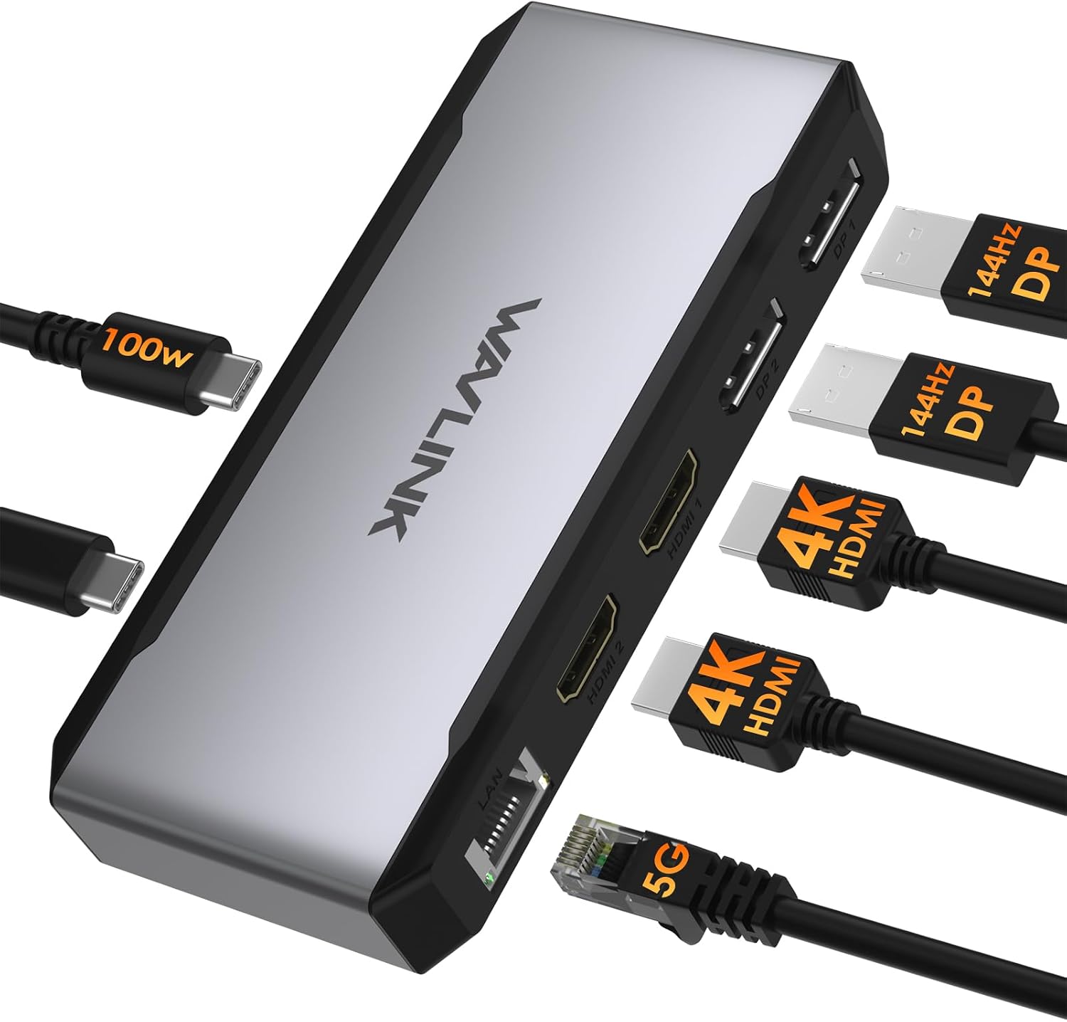 USB C Docking Station Dual HDMI, WAVLINK 4 Monitor Docking Station with Dual DP, Dual HDMI, 100W PD in, 5G Ethernet Port for Dell/HP/Lenovo etc, Windows Systerm Computer Only - Host USB3.2 Required