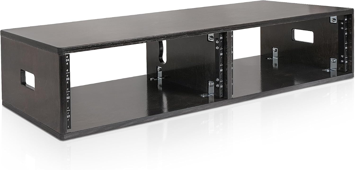Sound Town DIY 2 x 4U Double-Bay Studio Rack for Home Studio and Recording Room, Baltic Birch Plywood, Black Espresso (SDRK-D4D)