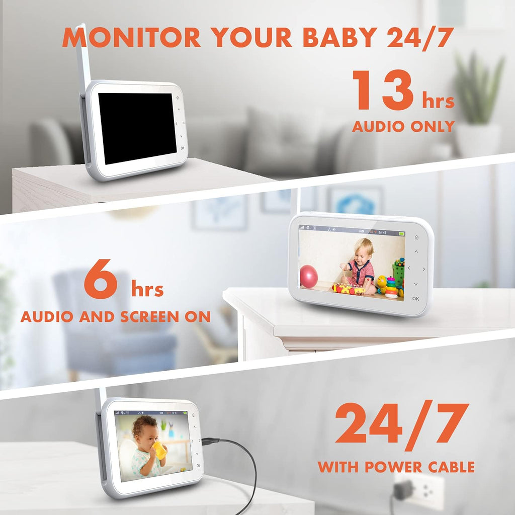 REXING BM1 Baby Monitor w/Recording Capabilities 4.5' IPS Display, 720p Video/Audio, Two-Way Talking, Microphone/Speaker, 1000ft Range, Night Vision,Thermal Monitor, Cry/Sound Detection,Lullaby Music