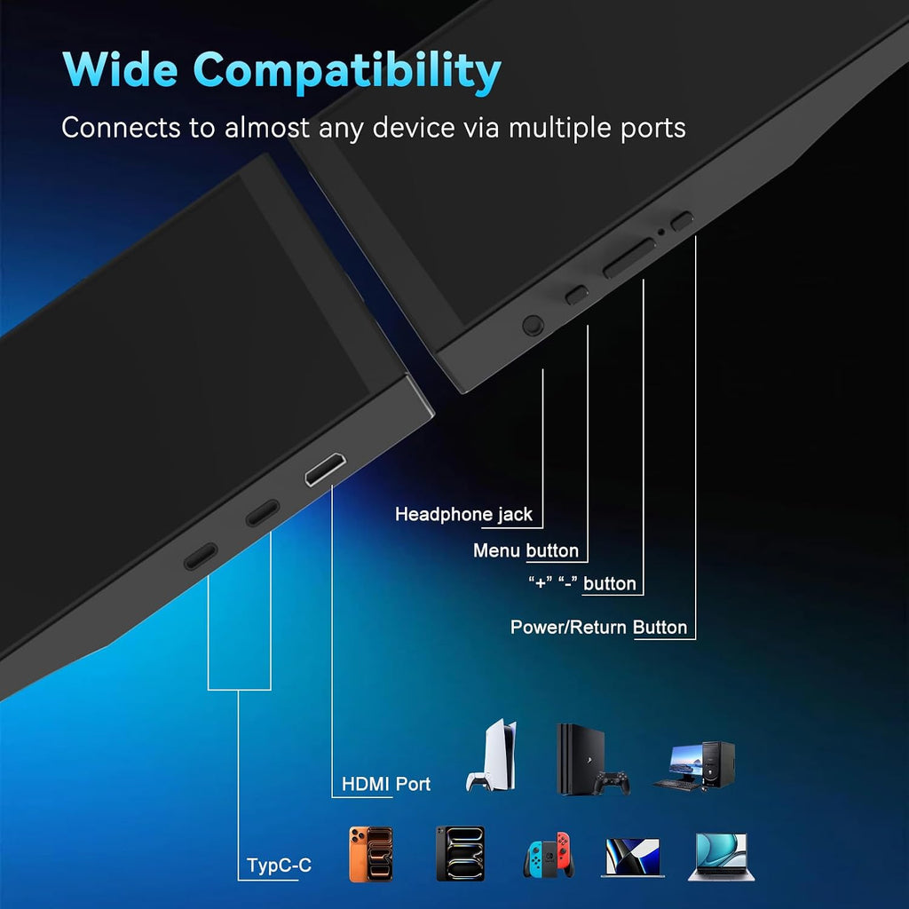 18.5' Large Portable Monitor,Monitor,120HZ 1ms Gaming Monitor,125% sRGB,FreeSync, HDR 350Nits,USB-C & HDMI,Large Travel External Second Screen for Laptop, Computer, Game Consoles (18.5')