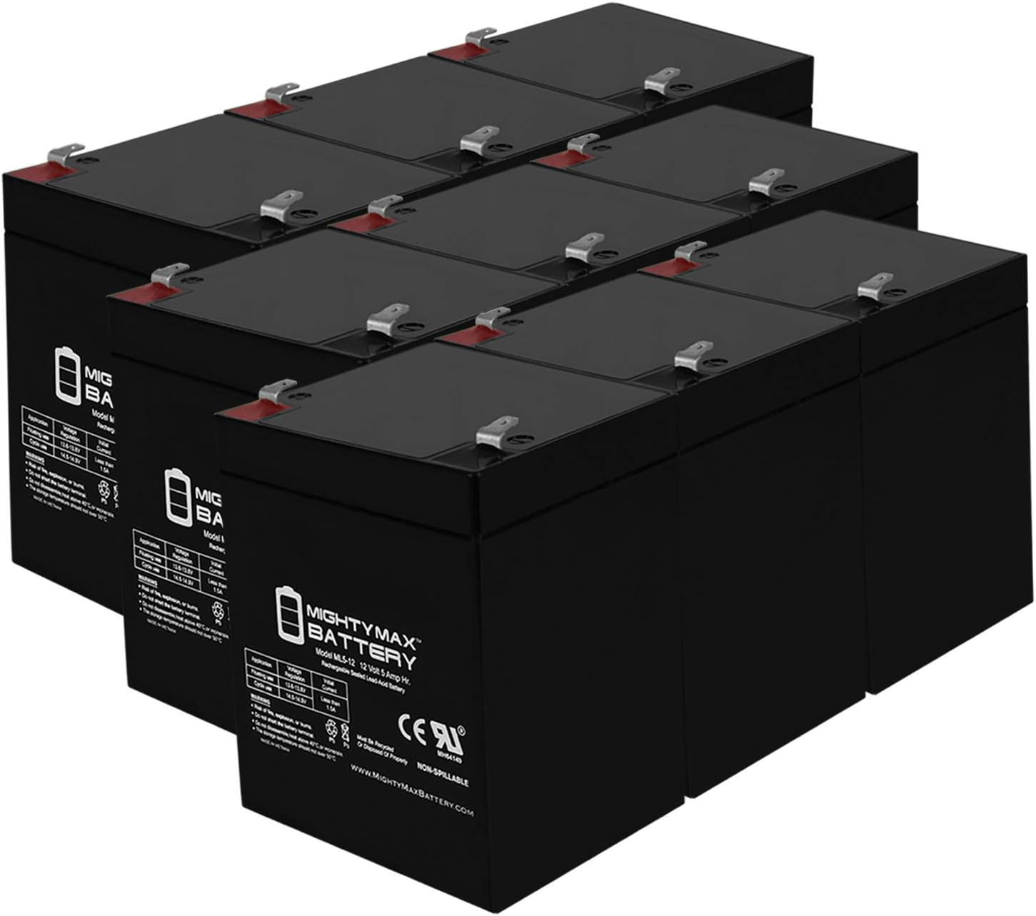 Mighty Max Battery ML5-12 - 12 Volt 5 AH SLA Battery - Pack of 9