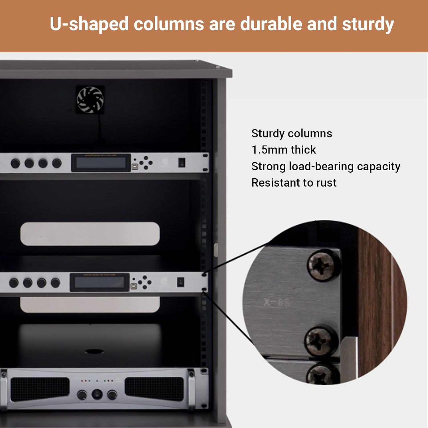 2/3 Tier AV Stereo Cabinet Movable,Wood Audio Video Media Rack Stand with Glass Door,Built-in Silent Exhaust Fan,Adjustable Shelves,DVD Component Shelf for Home(Walnut,Large)