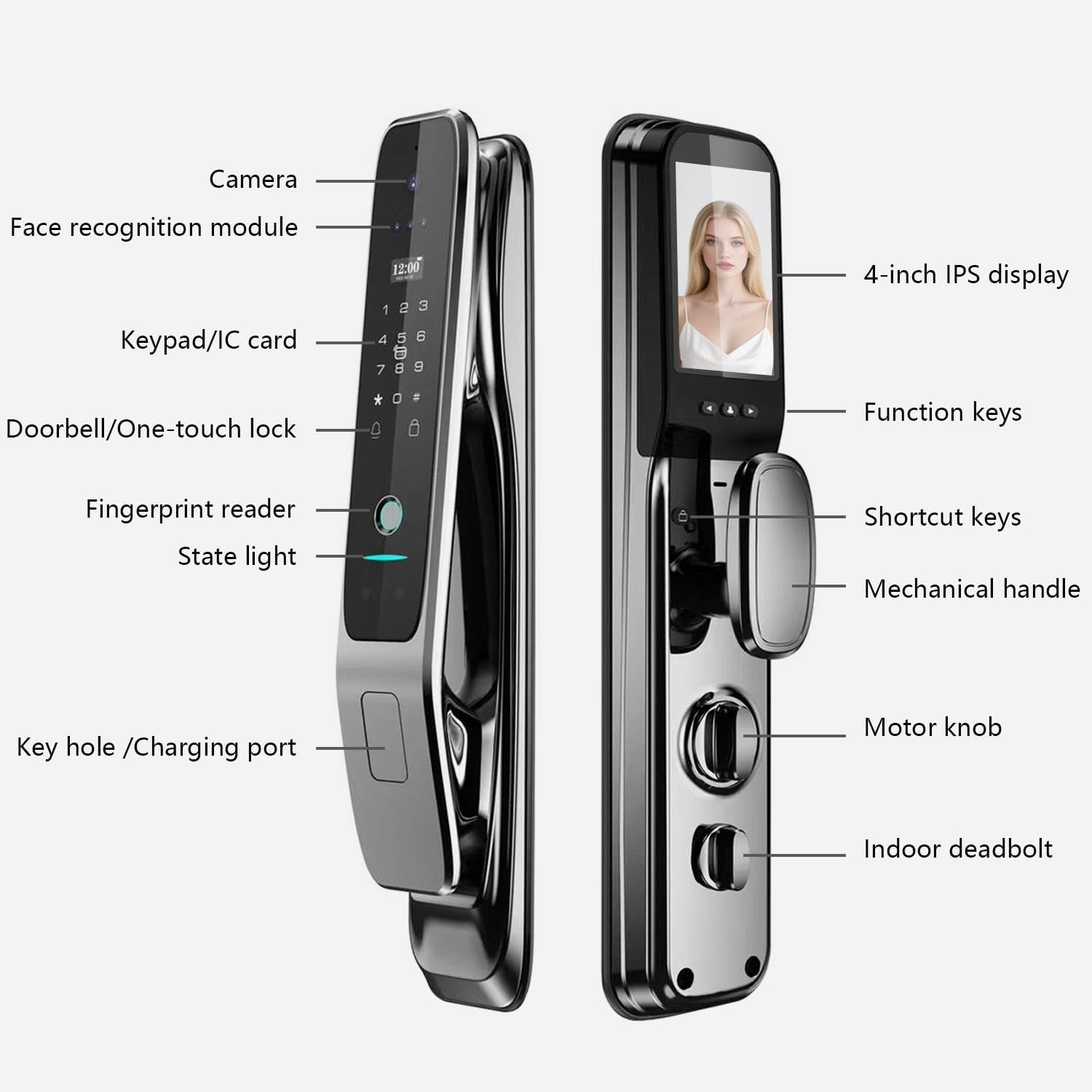 3D Face Recognition Smart Lock with Camera, Palm Vein Door Lock, Keyless Entry Fingerprint Smart Mortise Lock for Front Door, Built-in WiFi, 4' HD Screen,Glass Keypad, Auto-Lock, Waterproof