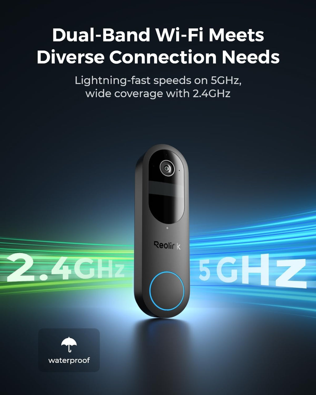 REOLINK Video Doorbell Camera with Chime, 1:1 Head-to-Toe View, 2.4/5 GHz WiFi, Person/Vehicle/Package Detection, No Monthly Fees
