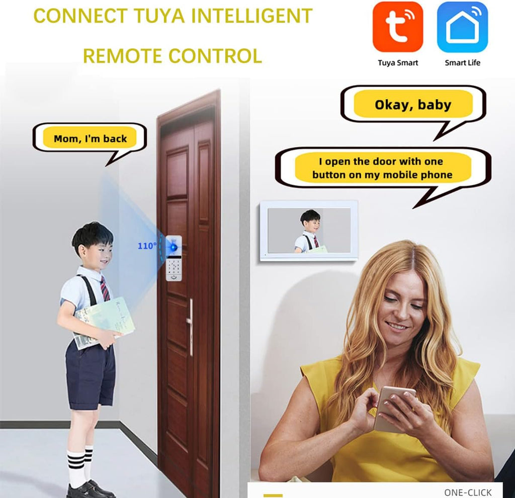 Wireless Video Intercom System Smart Home 1080P HD Night Vision Doorbell Camera Video Porteiro with 10''Touch Screen Monitor for Home Safety,Support Tuya 64GB
