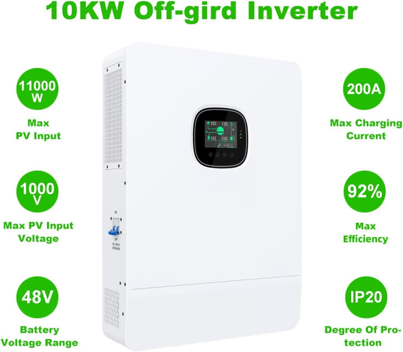 10KW Off Grid Solar System Complete Kit with 16PCS*550W Solar Panels 48V 10KW Off Grid Inverter 2Sets 51.2V LiFeP04 Battery (16pcs*550W+1 * 10KW Inverter+2Sets*10Kwh Battery)