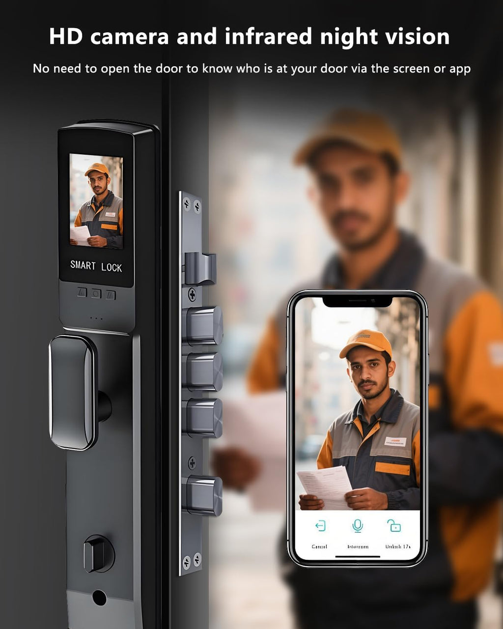 3D Face Recognition Door Lock with Lockbody, Video Smart Lock with Camera&Doorbell, Front Door Keyless Entry Lock, WiFi&Tuya APP Control/Fingerprint/IC Card/Password/Keys