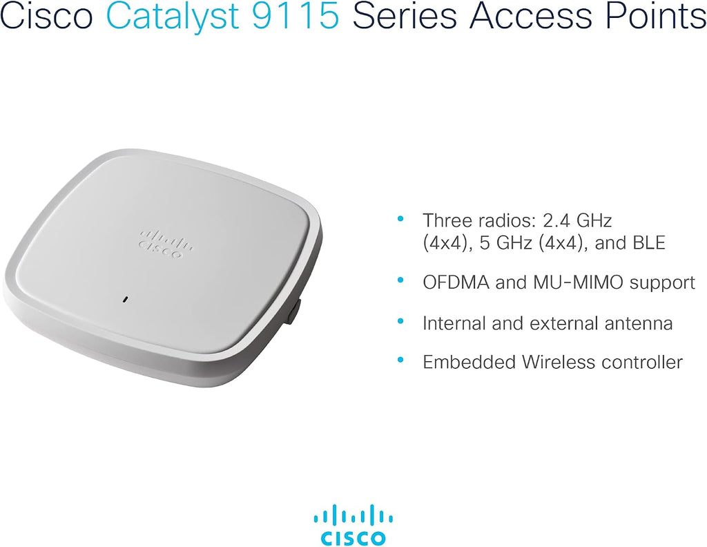 Cisco Catalyst 9115AXI-B Wireless Access Point, Wi-Fi 6, 4x4 MU-MIMO, Controller Managed, PoE, Internal antenna, (C9115AXI-B)