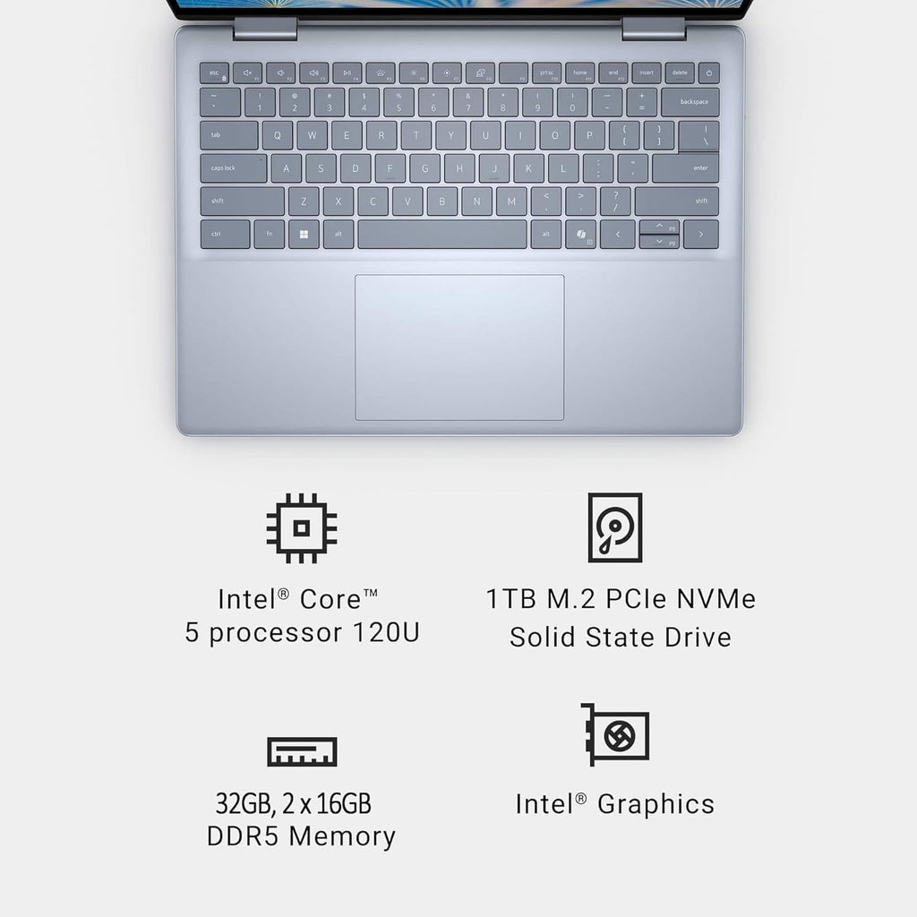 Dell Inspiron 14 7440 2-in-1 Laptop (14' FHD+ Touchscreen, Intel Core 5 120U (> i7-1355U), 32GB DDR5, 1TB SSD), for Creator, Designer, 10-Hr Long Battery Life, Backlit, Win 11 Pro w/ AI Copilot