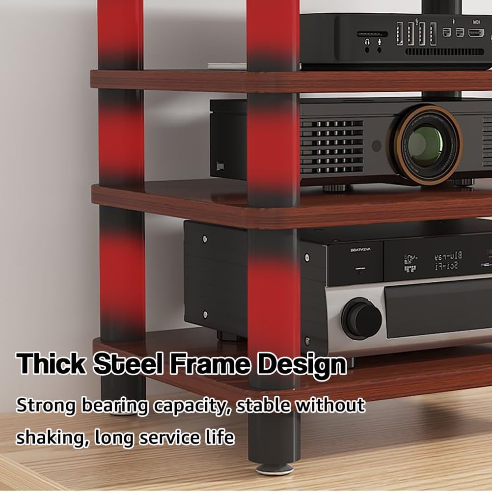 Desktop Video Audio Rack AV Media Stand with Wooden Shelf, Open Stereo Cabinet Corner Component Cabinet, Portable Media Storage Cabinet for Computer Desk,Black,3 Tier W 19.7″