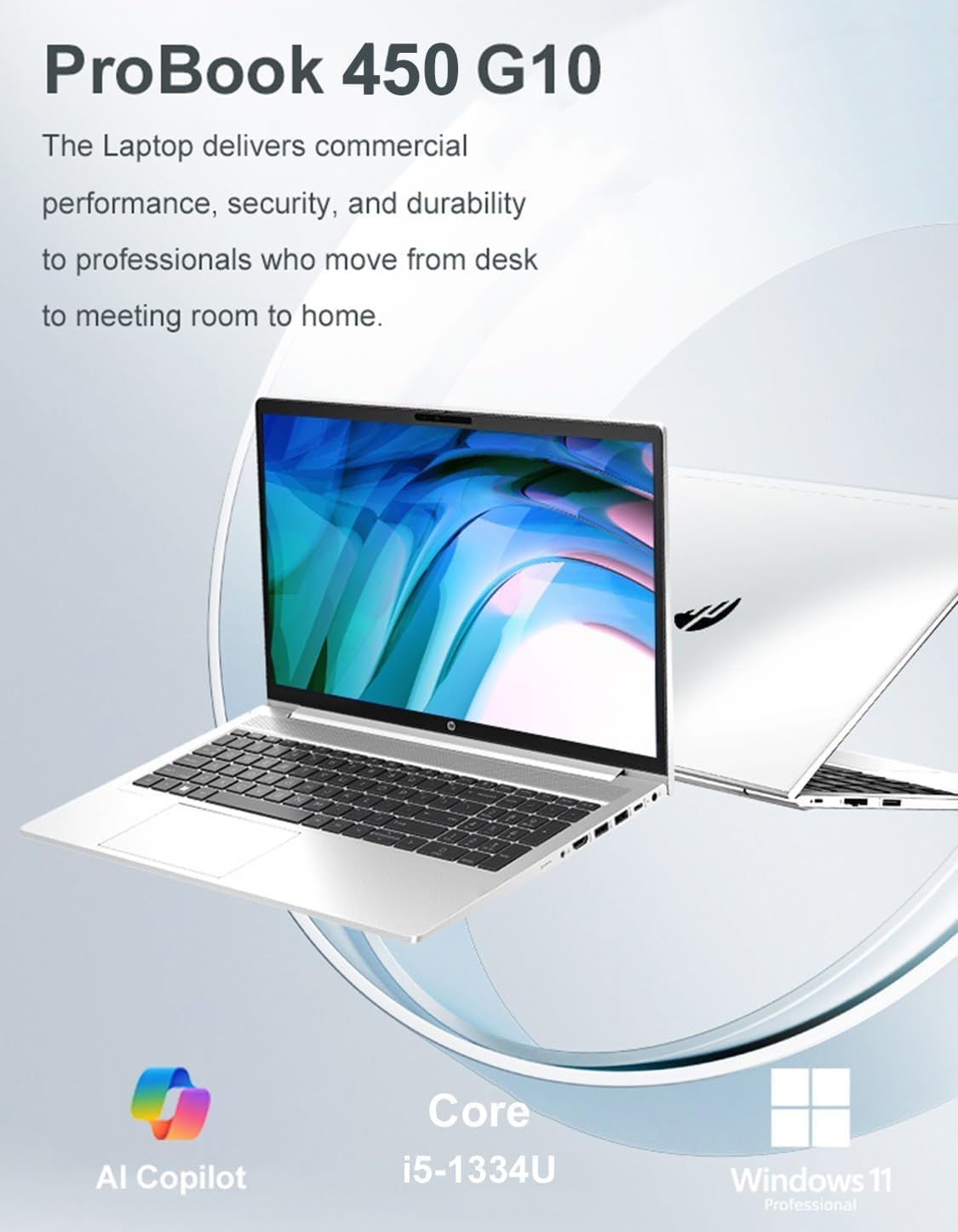HP ProBook 450 G10 Business Laptop (15.6' FHD Anti-Glare, Intel 10-Core i5-1334U, 16GB RAM, 512GB SSD, (Beats i7-1255U)) Backlit KB, Webcam, Ethernet, Wi-Fi 6E, Win 11 Pro w/ AI Copilot, Silver