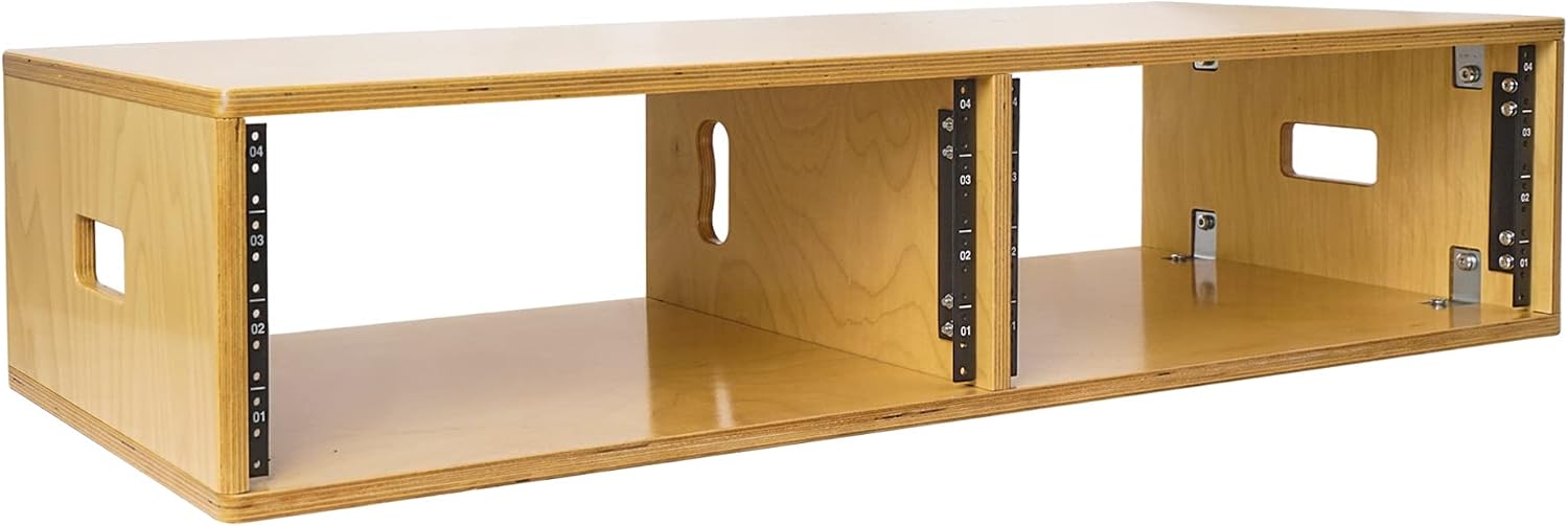 Sound Town DIY 2 x 4U Studio Rack with Baltic Birch Plywood, Golden Oak for Recording Room, Home Studio (SDRK-D4)