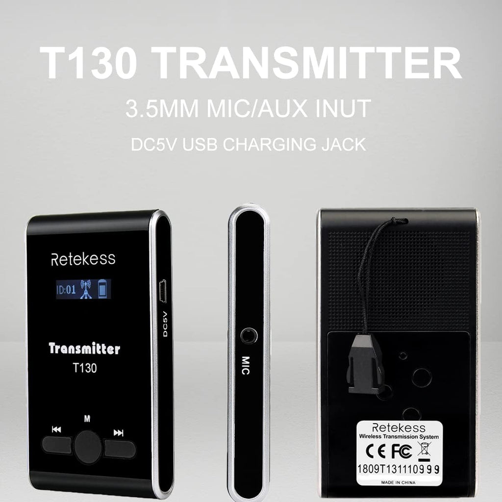 Retekess T130 Church Translation Device, Tour Guide System Rechargeable, Simple Basic, Clear Sound Quality, Whisper Devices for Church, Factory, School (1 Transmitter 5 Receivers)