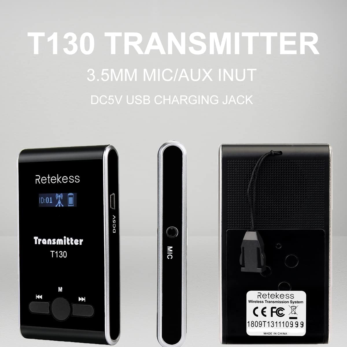 Retekess T130 Church Translation Device, Tour Guide System Rechargeable, Simple Basic, Clear Sound Quality, Whisper Devices for Church, Factory, School (1 Transmitter 5 Receivers)