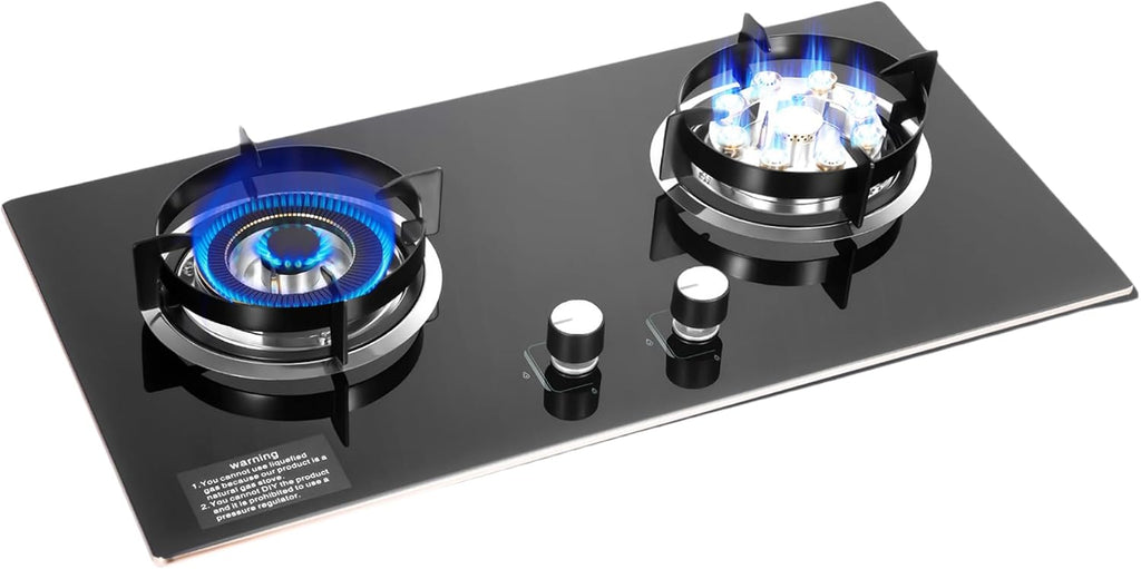 28' Black Gas Cooktop 2-Burner Cooktops with Strong Flame Natural Gas Stove, Built-In Countertop Gas Stovetop Cooktops Gas Cooker for Griddle, Pan