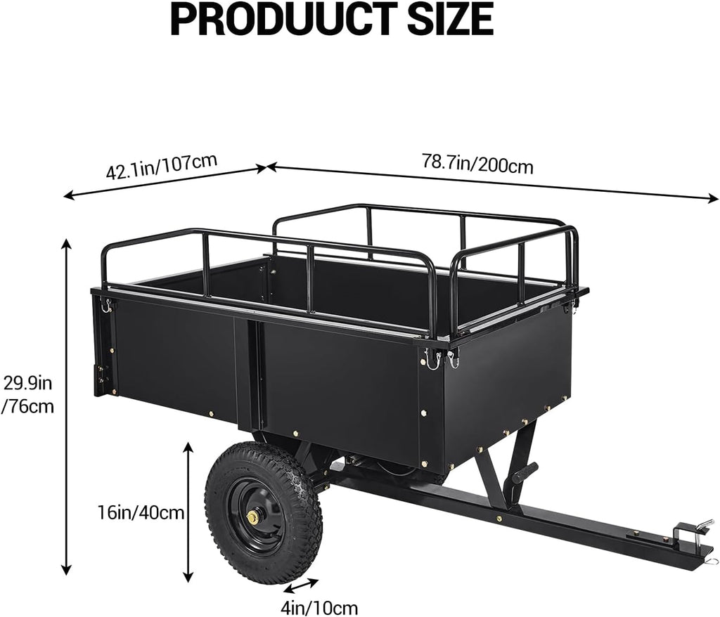 Garvee 750 LBS Utility Trailer, 15 Cubic Feet Heavy Duty Steel Dump Cart Garden Trailer with Removable Sides,Hand Pull or Foot Pedal Garden Dump Cart for ATV, UTV, Lawn Mowers and Tractors