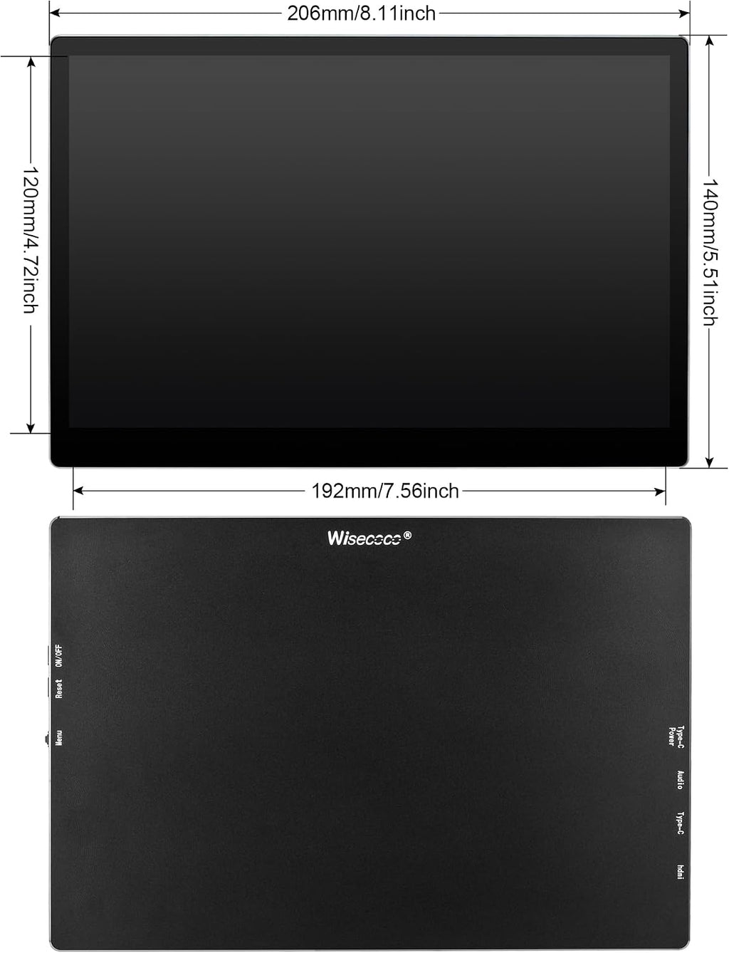 wisecoco Portable Monitor 9 inch 2K 2560 * 1600 IPS Touch Screen 73% NTSC USB C HDMI Secondary External Computer Laptop LCD Monitor for MacBook Pro Air PC Laptop Phone Xbox PS5