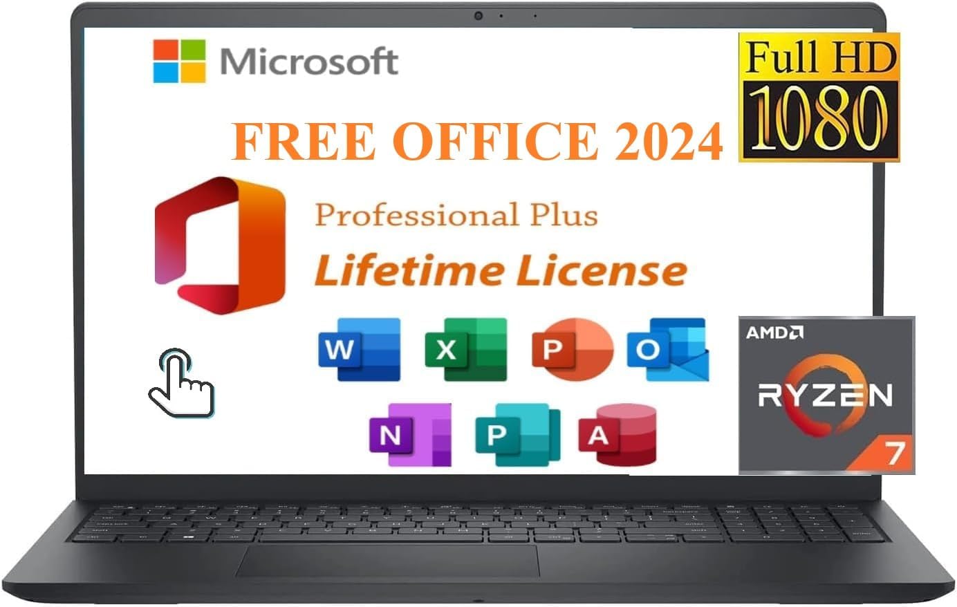 Dell Inspiron 15.6' Touchscreen Laptop - Business & Student Laptop Computer, with 2024 Office Lifetime & Win 11 Pro, Ryzen 7 7730U (Beats i7-1255u),16GB RAM, 1TB PCIe SSD WVA LED-Backlit FHD Display