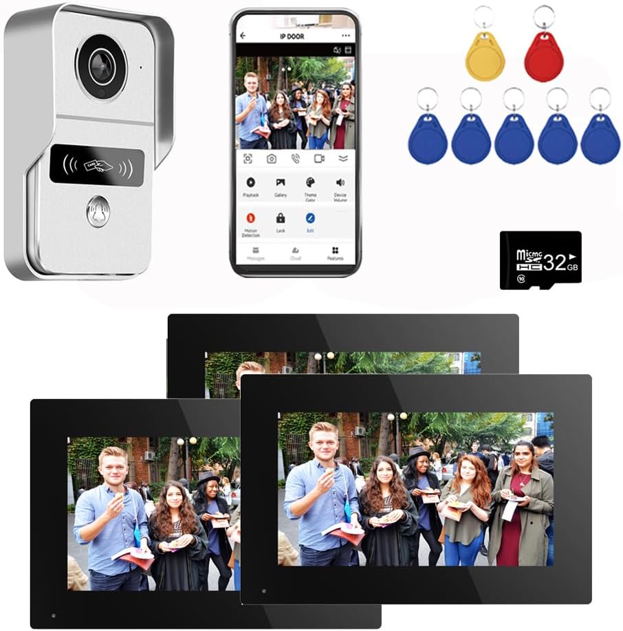 Wired Video Doorbell Apartment Intercom with 7 inch Touch Monitor System,1080P Doorphone Door Camera,TUYA WiFi Smart Home Video Intercom Door Phone Kits for Home Villa (1 doorbell+3 Monitor)