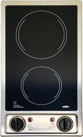 Summit CR2B120 12-inch Wide 115V 2-Burner Radiant Electric Cooktop, Jet Black Glass Easy to Clean, Two Burner Total 2400W, Push-to-Turn Knob Control, Indicator Light, Hot Warning, Easy Plug-In