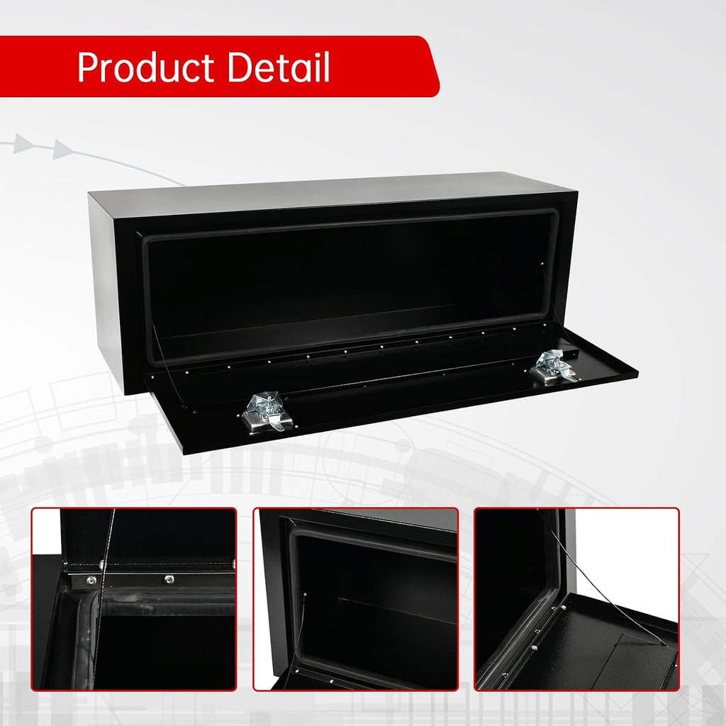 48'' Inch Steel Underbody Truck Tool Box & T-Handle Latch Heavy Duty for Trucks Trailers RV ATV Pickup Trucks Flatbeds Organization Storage Job Tool Chest -48'(L) x 14'(W) x 16'(H) Black