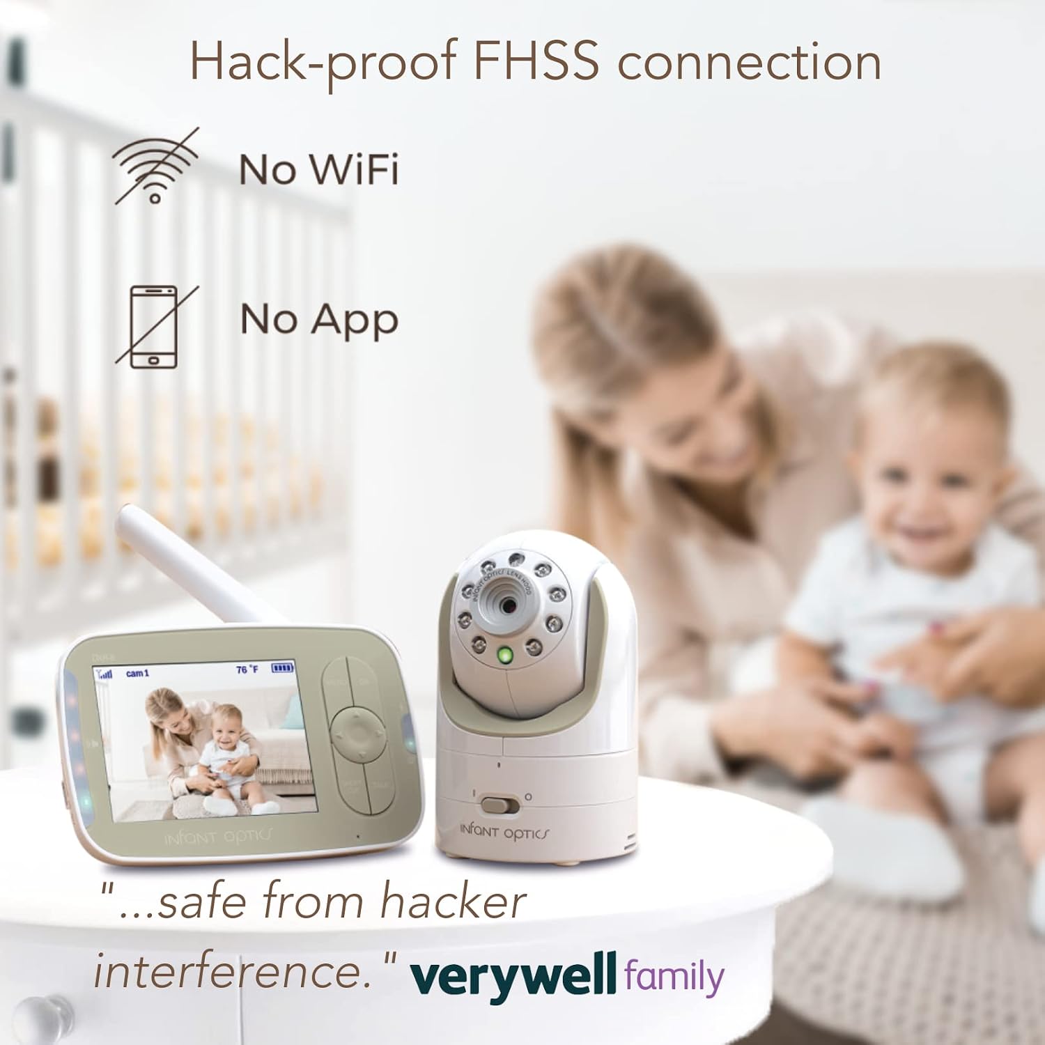 Infant Optics DXR-8 480p Video Baby Monitor, Non-WiFi Hack-Proof FHSS Connection, Interchangeable Lenses, Pan Tilt Zoom, LED Sound Bar, Night Vision, and Two-Way Talk.