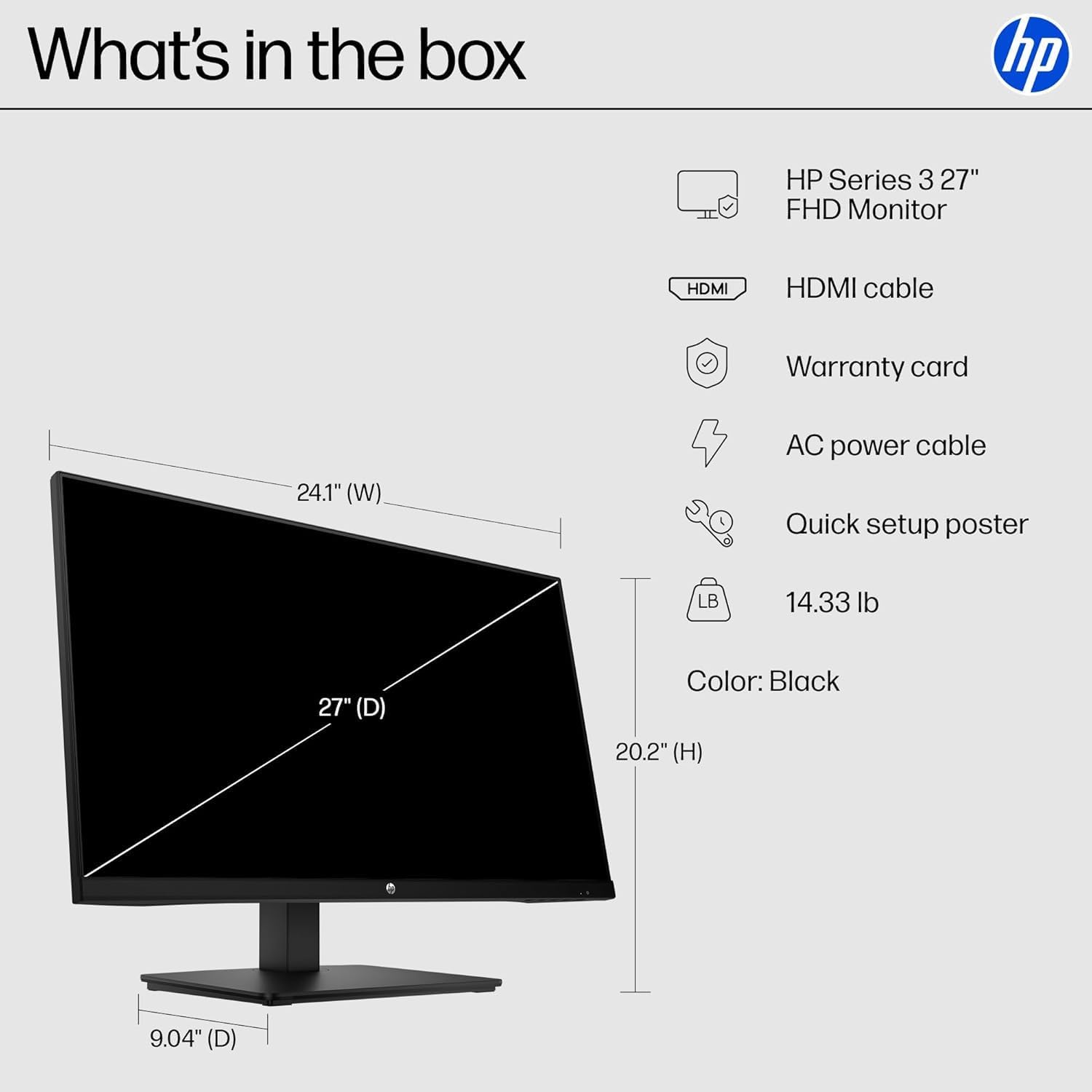 HP 27' FHD 100Hz Monitor with IPS Panel | Built-in Speakers, Eyesafe Display, 3-Sided Borderless, HDMI & DisplayPort, W/HDMI (27-inch)