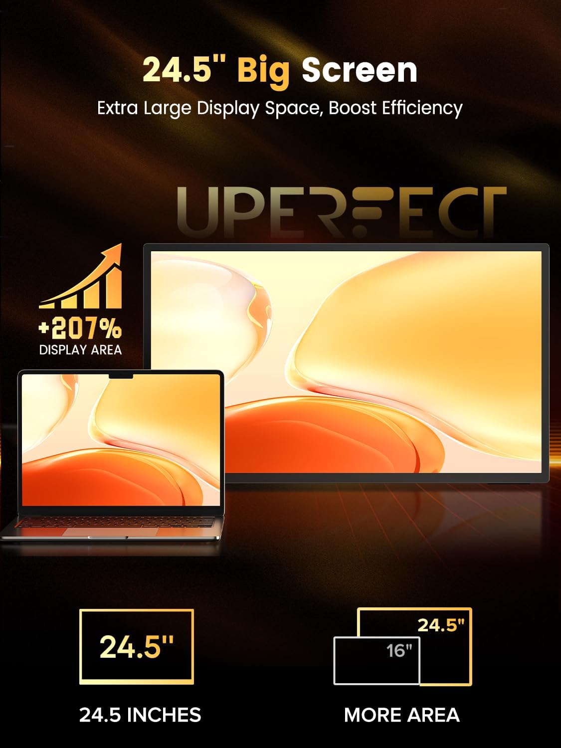UPERFECT QLED Portable Gaming Monitor 500Hz 24.5'' Monitor, FreeSync 0.1ms, 125%sRGB 2000:1 600Nits, Built-in Stand, Speaker and VESA Mountable DP1.4 USB C HDMI Second Screen for Laptop, Game Console