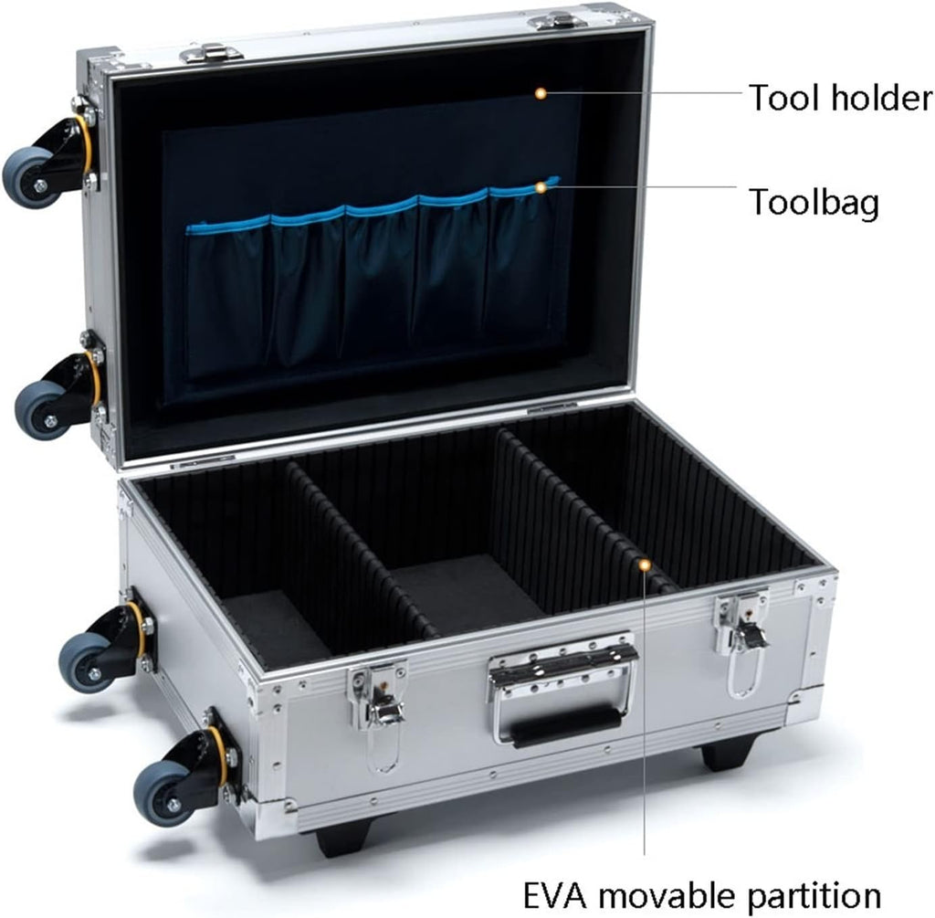 Portable Tool Box Tool Box Portable Rolling Upright Cart Tool Box Aluminum Hard Tool Box with Telescopic Handle Tool Trolley Case Small Parts Box (Color : Brass, Size : M)