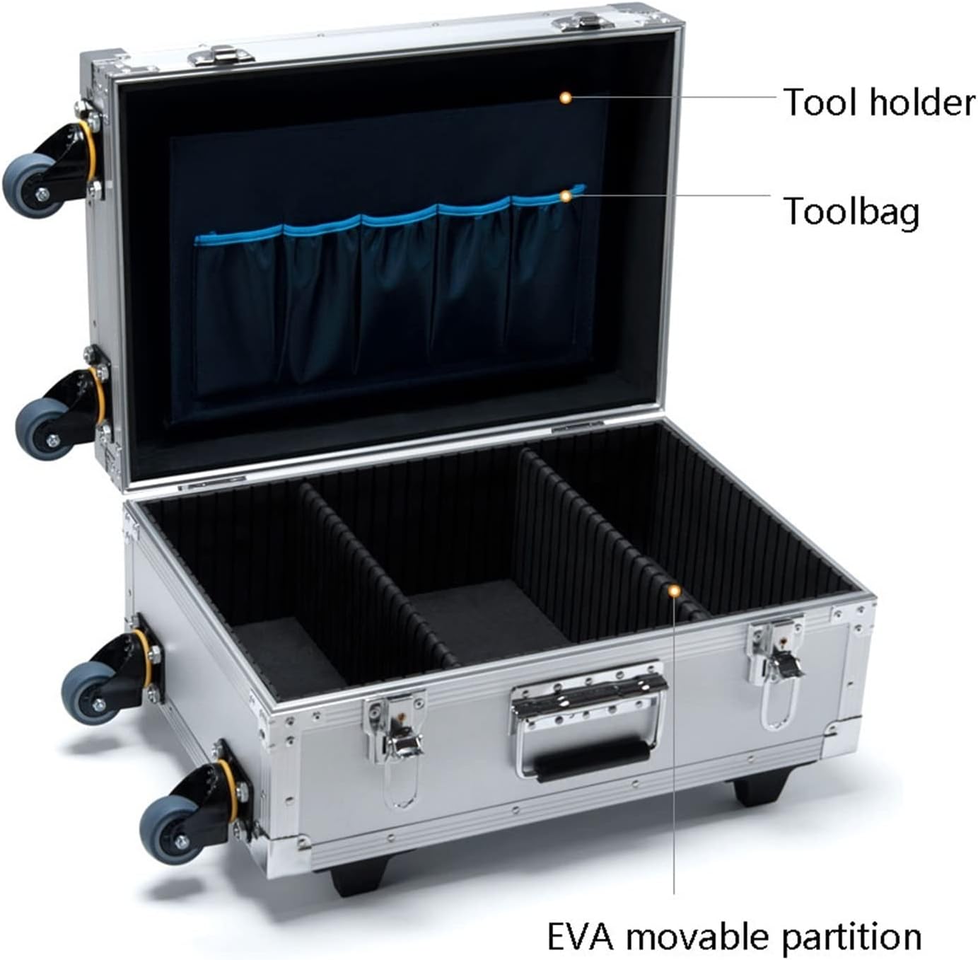 Portable Tool Box Tool Box Portable Rolling Upright Cart Tool Box Aluminum Hard Tool Box with Telescopic Handle Tool Trolley Case Small Parts Box (Color : Brass, Size : CH)
