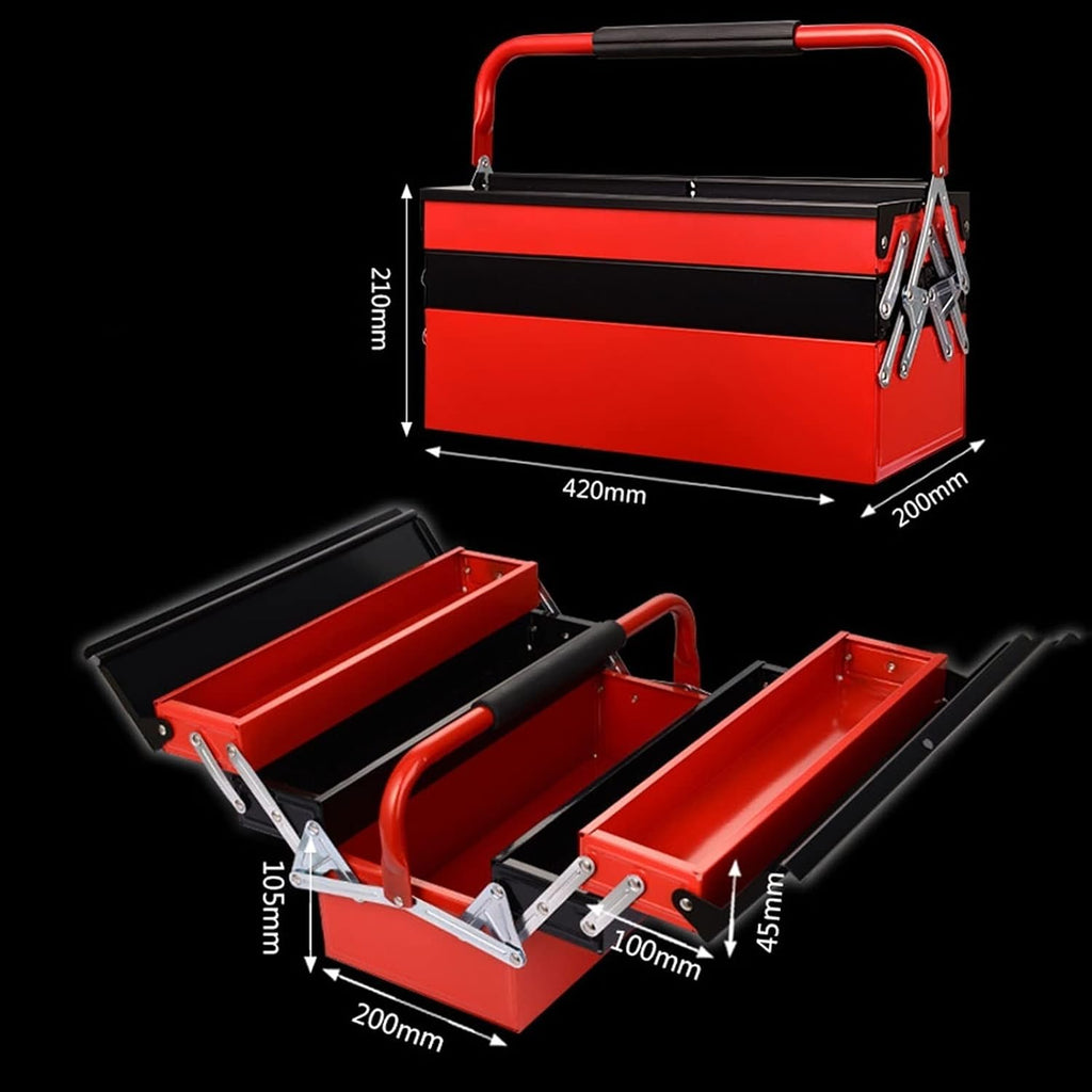 Portable Tool Box Portable Tool Case with 3-Tier Folding Organizer, Heavy Duty Metal Frame with Smooth Metal Cantilever Lock Storage Tool Case Small Parts Box